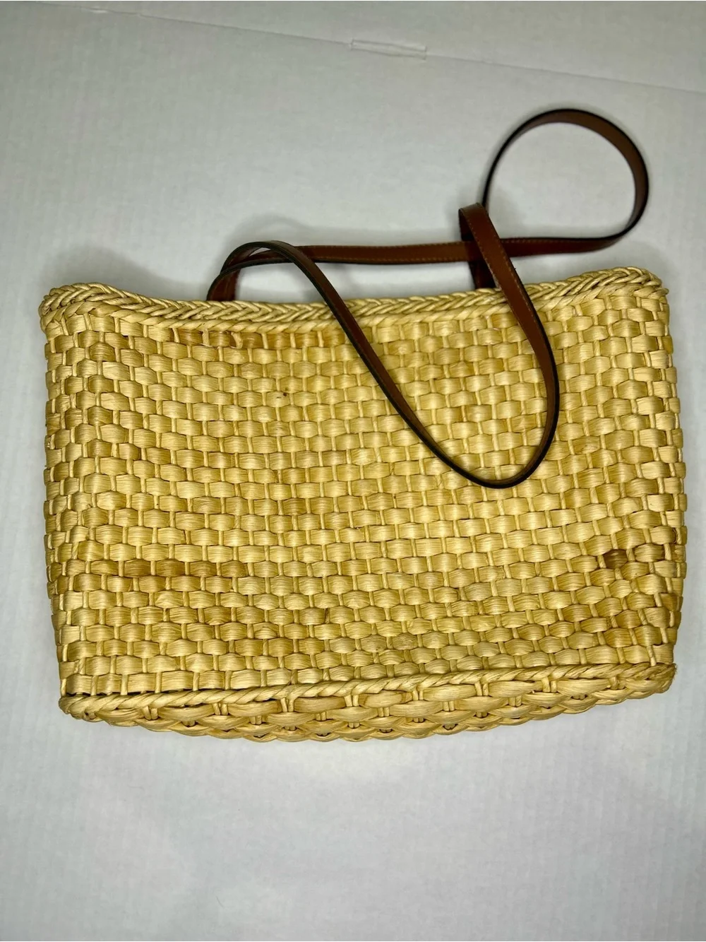 Capelli of New York Straw Tote with Striped Pink-Brown Interior